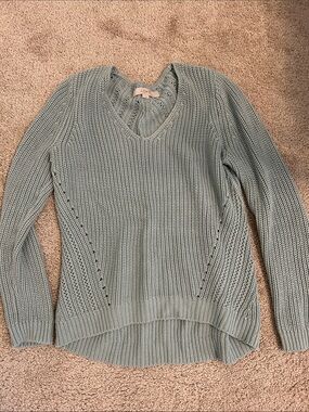 V-Neck Lightweight Cotton Knit Sweater in Sage Green